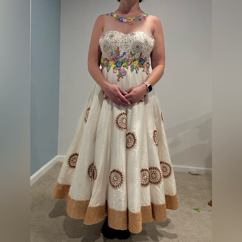 White Anarkali w Lots of Gher - 36